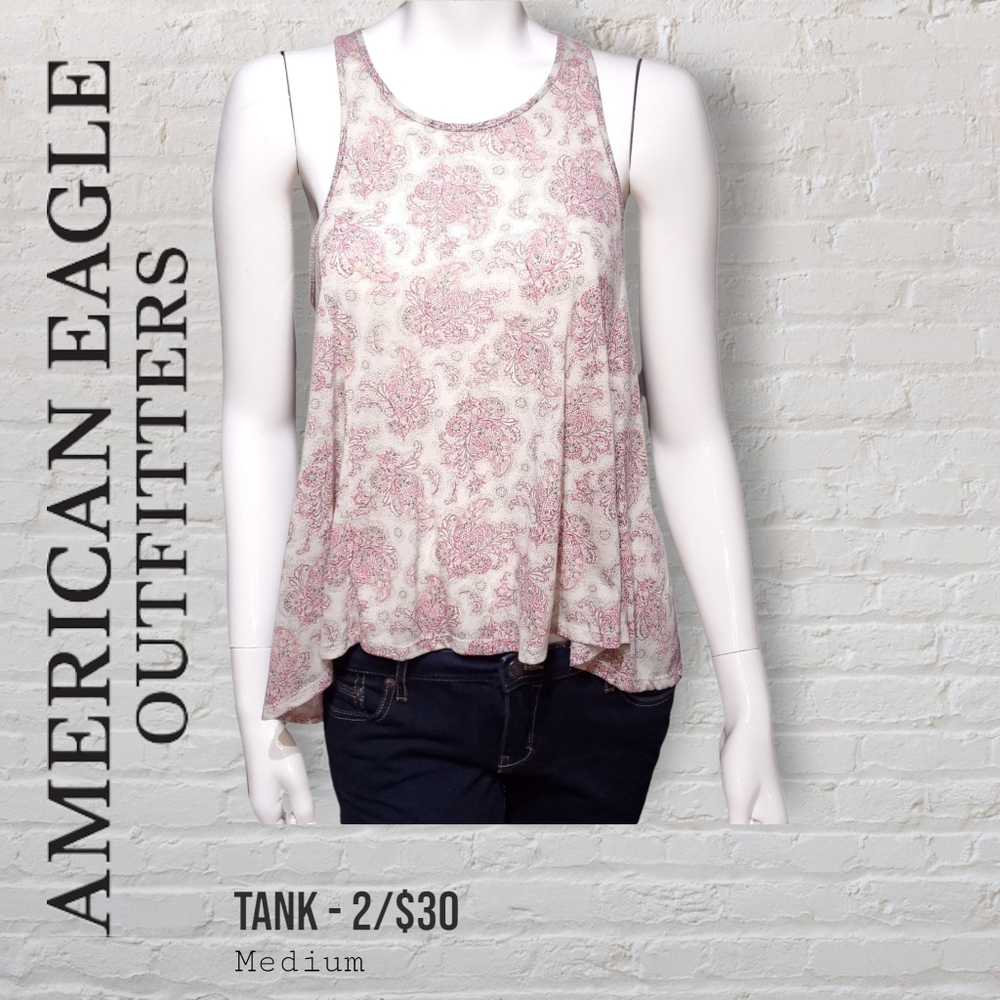 American Eagle Pink Flowy Floral Racer-Back Tank Women's Medium